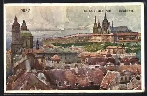 Künstler-AK sign. J. Spacila: Praha, Chram sv. Mikulase - Hradcany