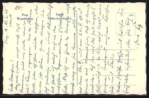 AK Prag, Wenzelsplatz mit Strassenbahn aus der Vogelschau