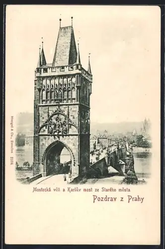 AK Prag / Praha, Mostecka vez a Karluv most ze Stareho mesta