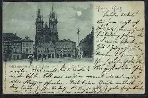 Mondschein-AK Prag / Praha, Gr. Ring u. Teynkirche