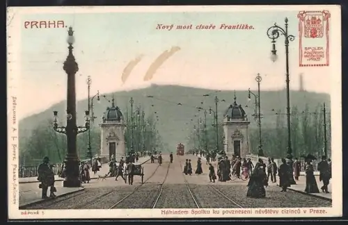 AK Prag / Praha, Nový most cisare Frantiska, Strassenbahn