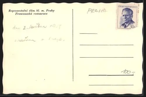 AK Prag / Praha, Representacni dum hl. m. Prahy Fracouzská restaurace