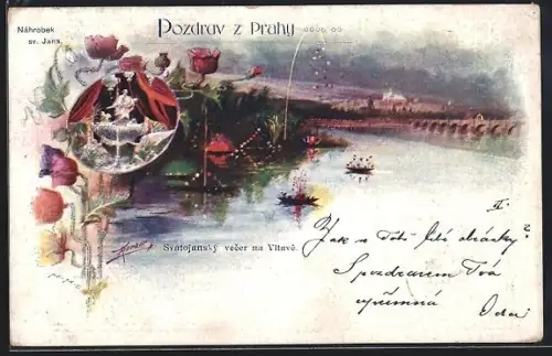 Künstler-AK Prag / Praha, Svatojanský vecer na Vltave