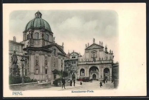 AK Prag / Praha, Kreuzherren-Platz mit Strassenbahn