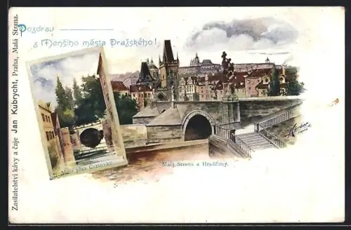 Künstler-AK Prag / Praha, Mala Strana a Hradcany, Most pres Certovku