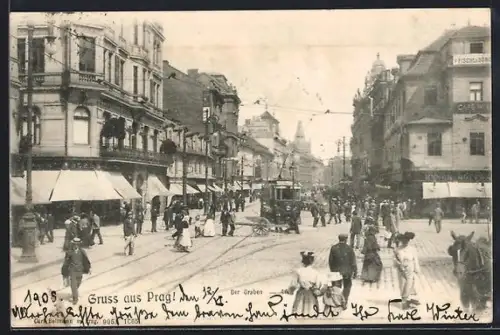 AK Prag / Praha, Der Graben mit Strassenbahn