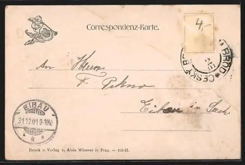 Lithographie Prag / Praha, Altstadt v. d. Karlsbrücke aus gesehen