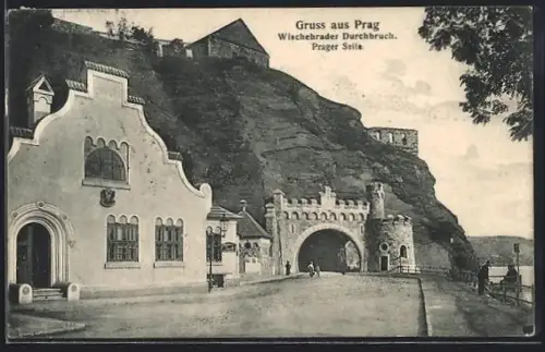 AK Prag / Praha, Wischenrader Durchbruch, Prager Seite