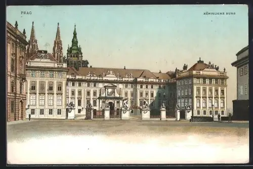 Lithographie Prag / Praha, Königliche Burg