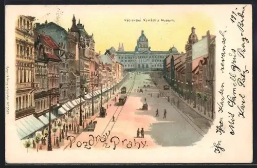 AK Prag / Praha, Wenzelsplatz, Václavské námestí a Museum