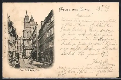 AK Prag / Praha, Blick in die Brückengasse