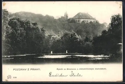 AK Prag / Praha, Rybník ve Stromovce s mistodrzitelským letohrádkem