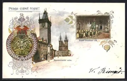 Künstler-AK Prag / Praha, Staromestské nam, Stará zasedaci sín