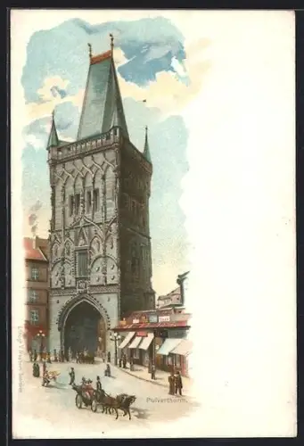 Lithographie Prag / Praha, Pulverthurm