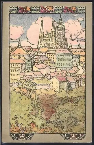 Künstler-AK Prag / Praha, Chram sv. Vita z Fürstenbergske zahrady