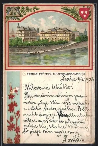 Lithographie Prag / Praha, Prumysl. Museum a Rudolfinum