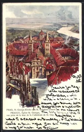 Künstler-AK Prag / Praha, St. Georgs-Kirche vom St. Veitsdom-Thurm