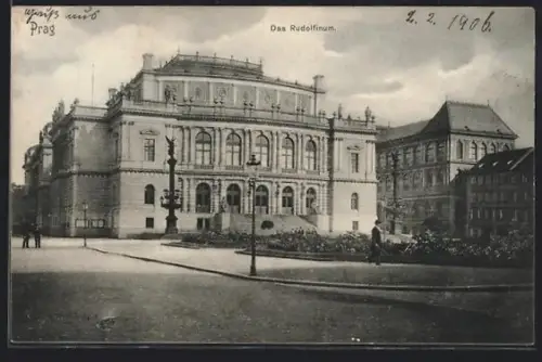 AK Prag / Praha, Rudolfinum mit Anlage und Säulendenkmal