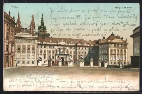 Lithographie Prag / Praha, Königliche Burg und Türme