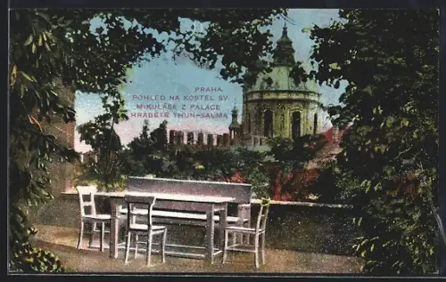 AK Prag / Praha, Pohled na Kostel Sv. Mikulase z Palace Hrabete Thun-Salma