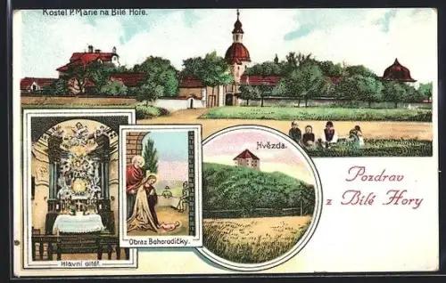 Künstler-AK Prag / Praha, Bile Hory, Kostel P. Maria, Obraz Bohorodicky, Hlavni altar, Hvezda