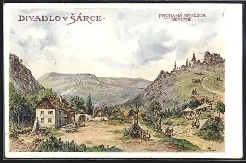 Künstler-AK Prag / Praha, Divadlo v Sarce, Prodana Nevesta Jeviste