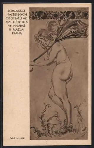 Künstler-AK Praha, Milostna, Mazlova Rodinna Vinarna, Jungmannova 30