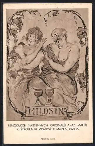 Künstler-AK Praha, Milostna, Mazlova Rodinna Vinarna, Jungmannova 30