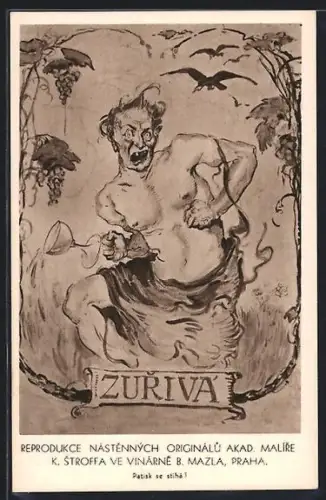 Künstler-AK Praha, Milostna, Mazlova Rodinna Vinarna, Jungmannova 30