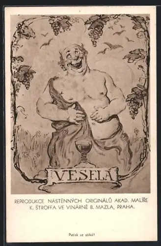 Künstler-AK Praha, Milostna, Mazlova Rodinna Vinarna, Jungmannova 30