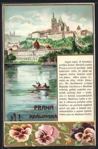 Lithographie Prag / Praha, Hradschin, Ortsansicht mit Flusspartie