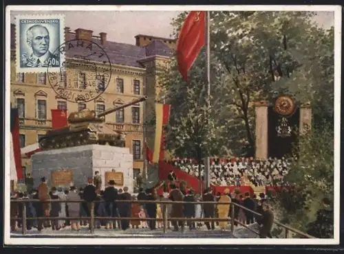 AK Prag / Praha, Pomnik tankistu Rude armady, padlych v bojich o Prahu 9. kvetna 1945