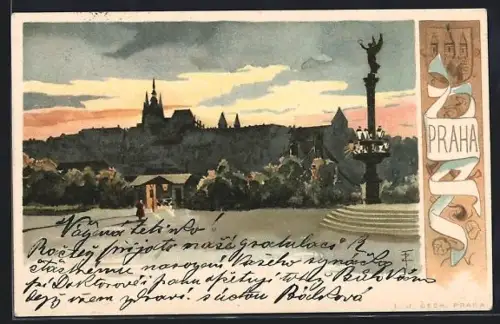 Lithographie Prag / Praha, Panorama der Stadt