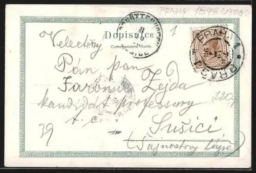 Lithographie Prag / Praha, Karluv Tyn, Retezova lavka a Mala Strana, Kathedrala Sv. Vita