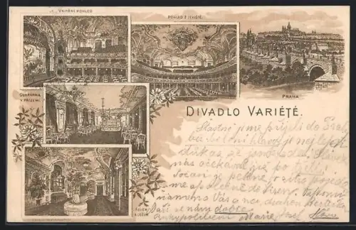 Lithographie Prag / Praha, Théatre Variété, Innenansicht, Logen und Foyer