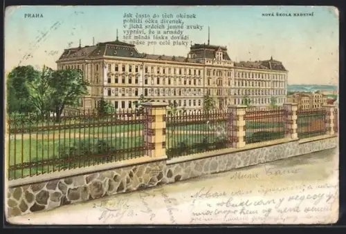 Lithographie Prag / Praha, Neue Kadetten-Schule, Aussenansicht