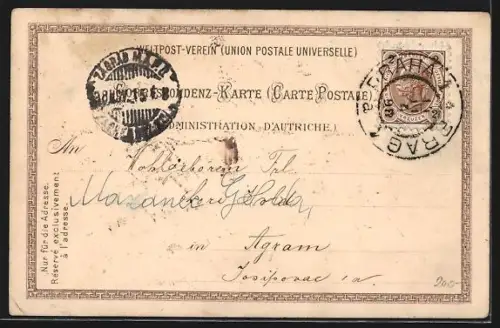 Lithographie Prag / Praha, Kleinseitner Brückentürme, Kapelle u. Waisen-Institut der ital. Kongregation