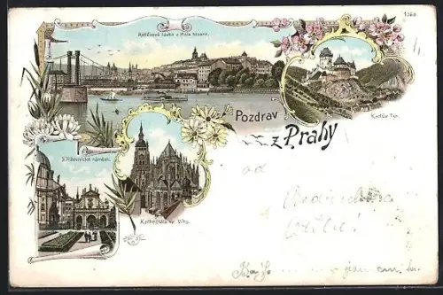 Lithographie Prag / Praha, Kathedrala sv. Vita, Krizovnicke namesti, Karluv Tyn