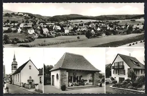 AK Gerbach /Pfalz, Ortsansicht aus der Vogelschau, Partie an der Kirche, Ehrenmal