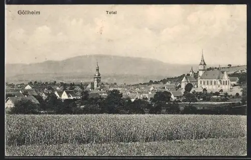 AK Göllheim, Totalansicht vom Feld aus