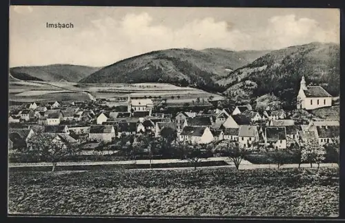 AK Imsbach, Ortsansicht vom Feld aus gegen die Anhöhen