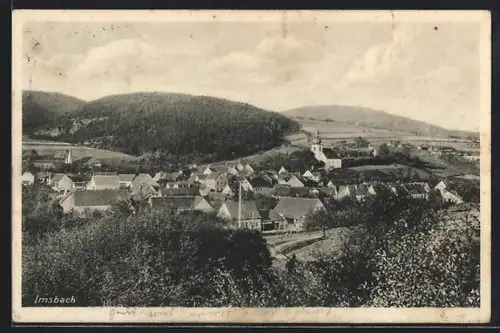 AK Imsbach, Ortsansicht und bewaldete Hügel
