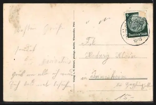 AK Imsbach, Ortsansicht und bewaldete Hügel