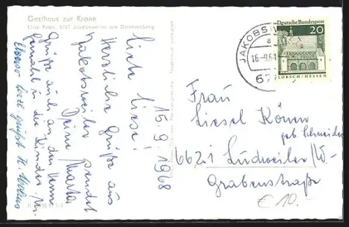 AK Jakobsweiler /Pfalz, Gasthaus zur Krone, Elise Kron, Ortsansicht vom Feld aus, Blick auf die Kirche