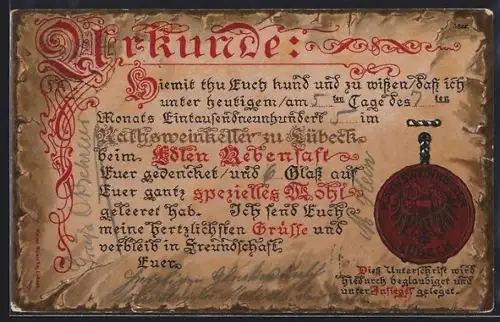 AK Lübeck, Urkunde aus dem Ratsweinkeller zu Lübeck