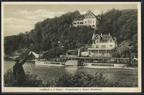 AK Hameln a. d. Weser, Felsenkeller, Neues Bootshaus