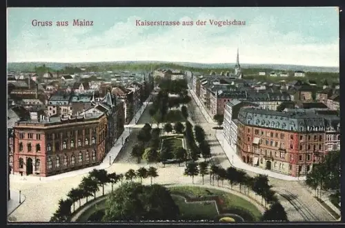 AK Mainz, Kaiserstrasse aus der Vogelschau