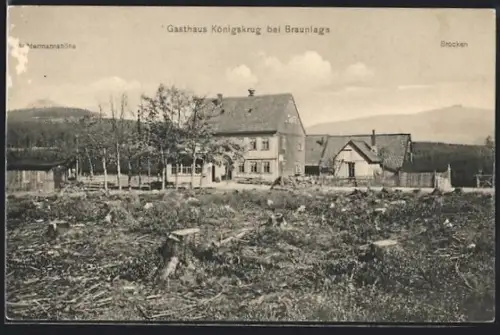 AK Braunlage, Gasthaus Königskrug, Blick zum Brocken