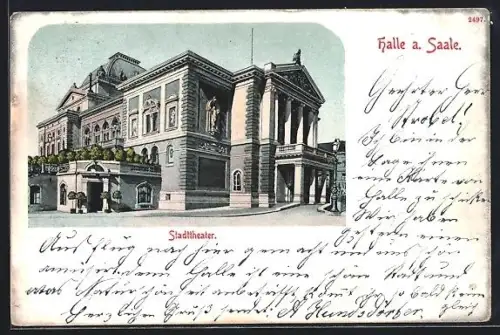 AK Halle a. Saale, Blick zum Stadttheater