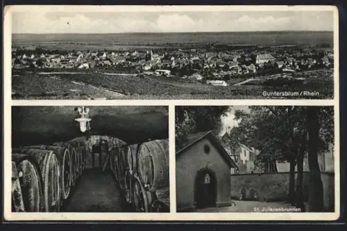 AK Guntersblum /Rhein, Ortsansicht aus der Ferne, St. Julianenbrunnen